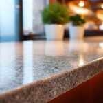 empty marble countertop in a luxury restaurant, shallow depth of field